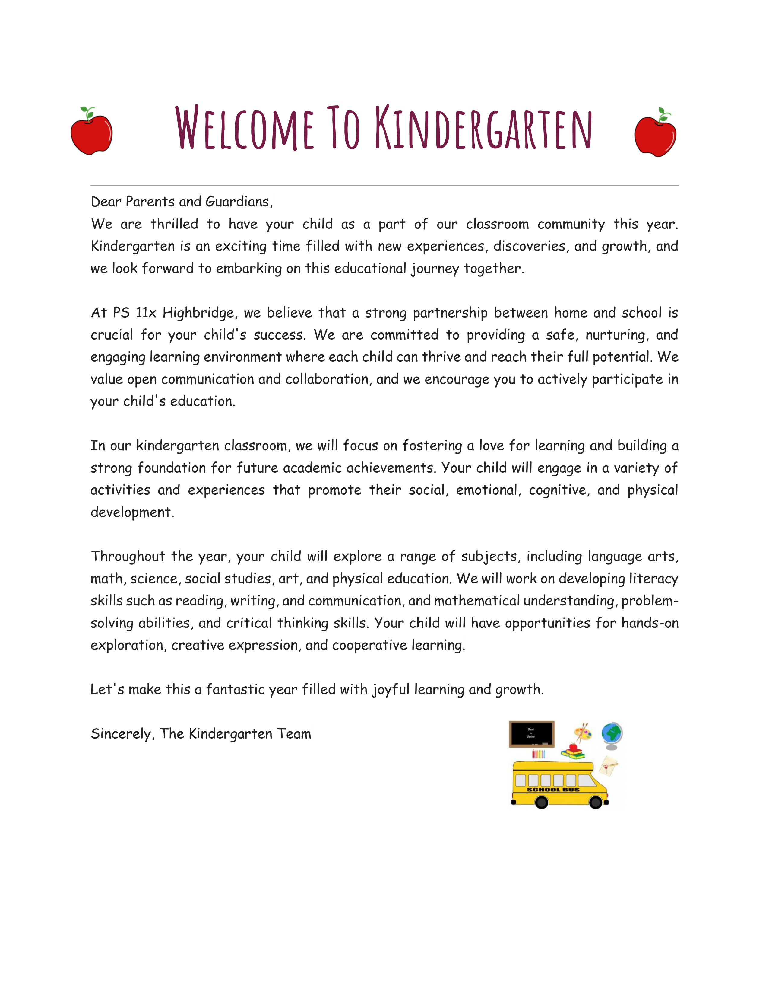 Welcome Letter (English)