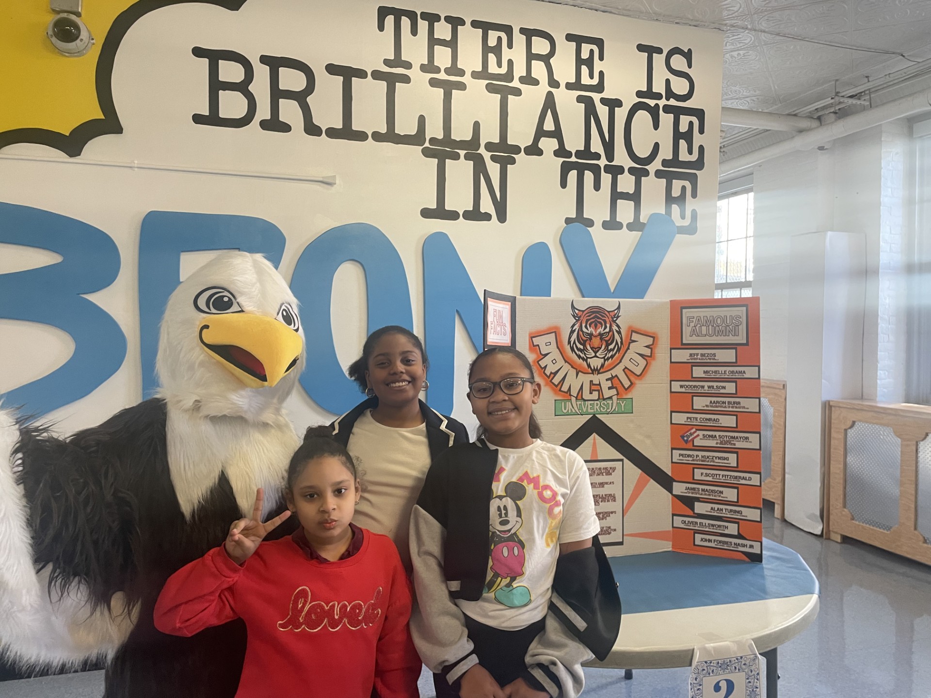 Highbridge the Hawk with students